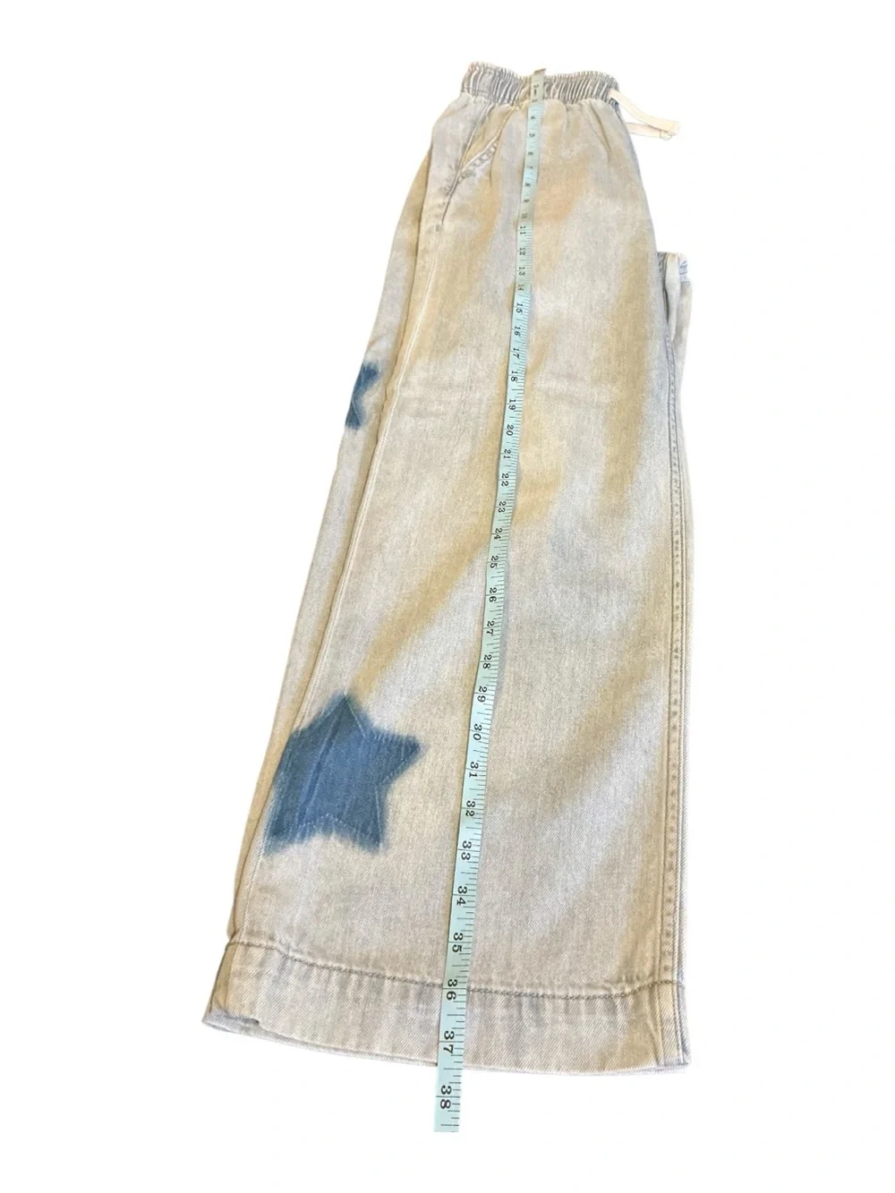 GAP Kids Cream Wide-Leg Pants with Blue Star Patches size xl 12